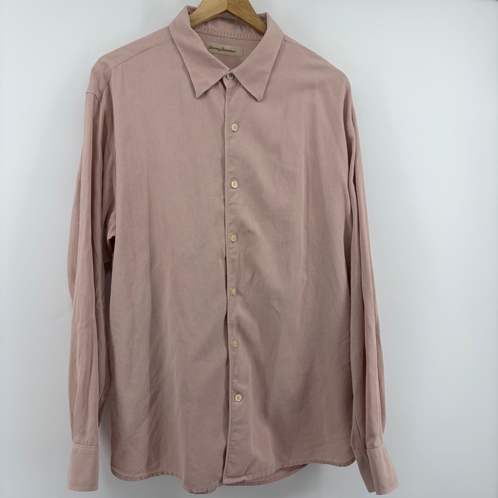 Tommy Bahama Mens XL Dusty Rose Pink 100% Silk Waffle Texture Button Down Shirt
